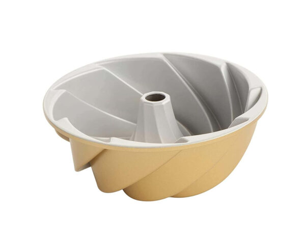 Golden Plated Bundt Cake Mould in Aluminum with Elegant Design and Resin Epoxy Mold Perfect for Kitchenware and Bakery Use
