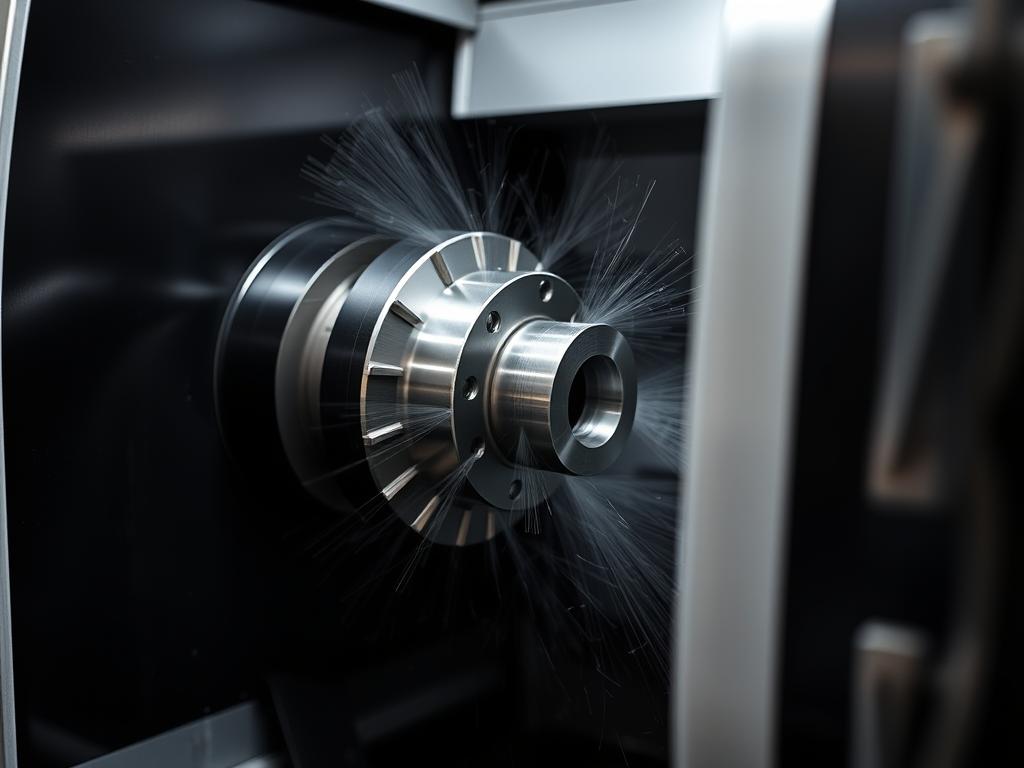 CNC lathe machine turning a metal shaft with precision
