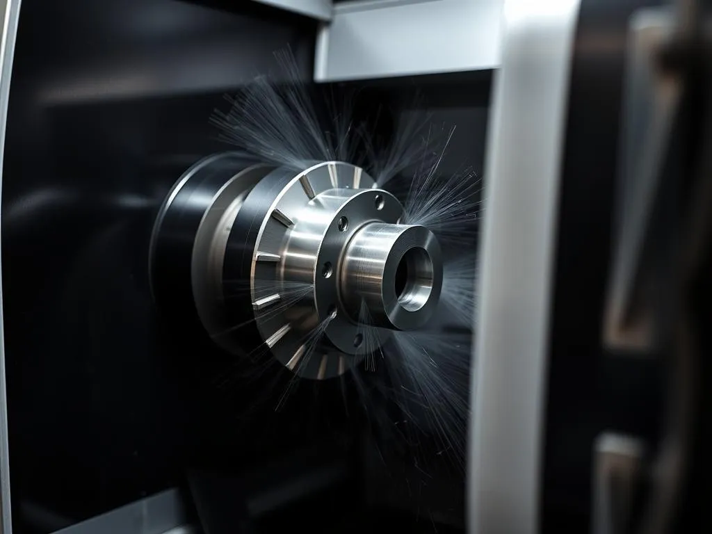 CNC lathe machine turning a metal shaft with precision