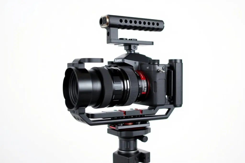 Handheld camera cage with side handles for run-and-gun shooting