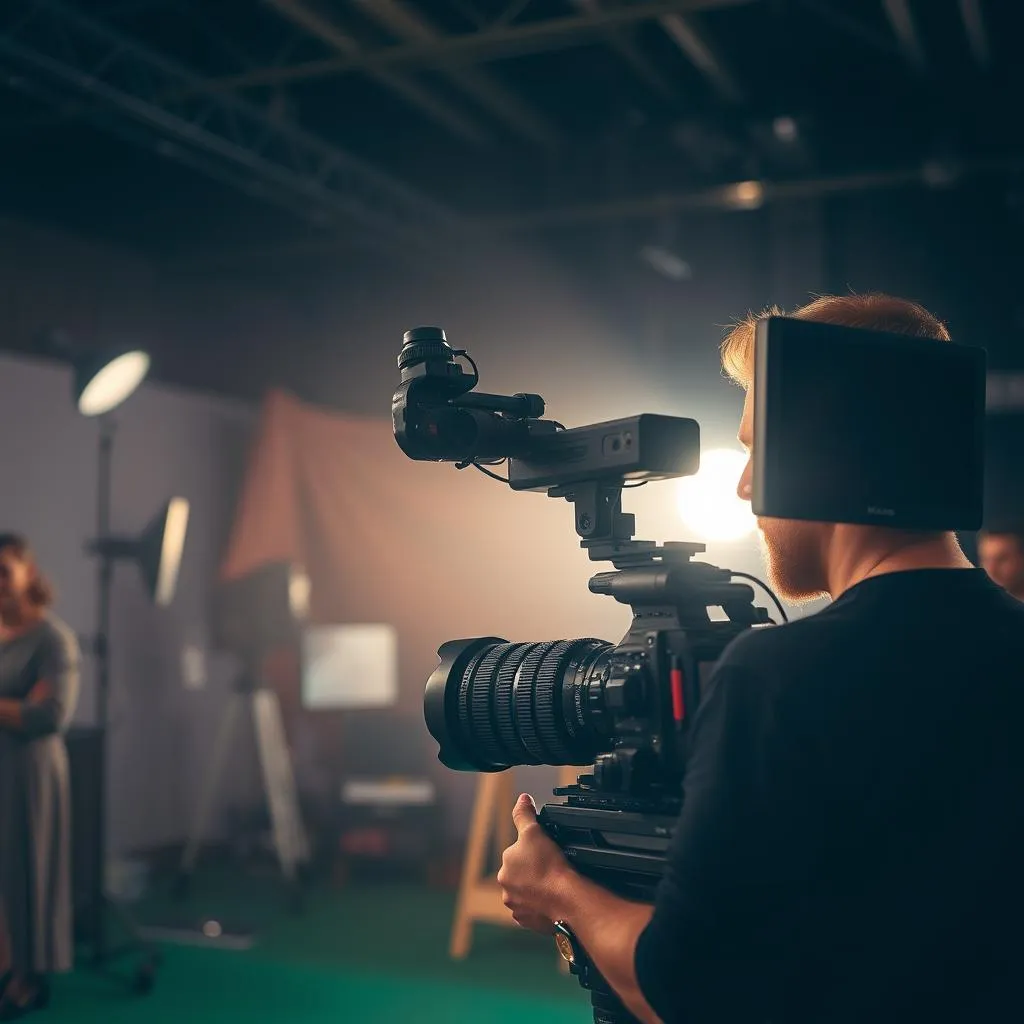 Professional film set with camera rig cage setup