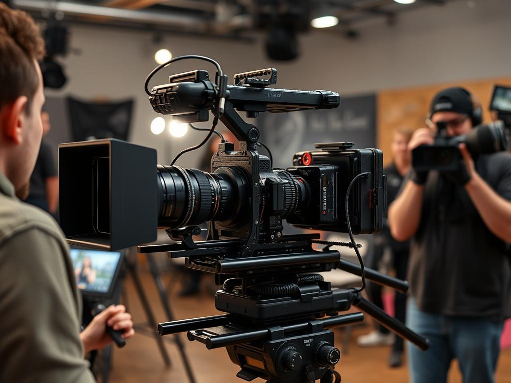 Professional video production setup with camera cage