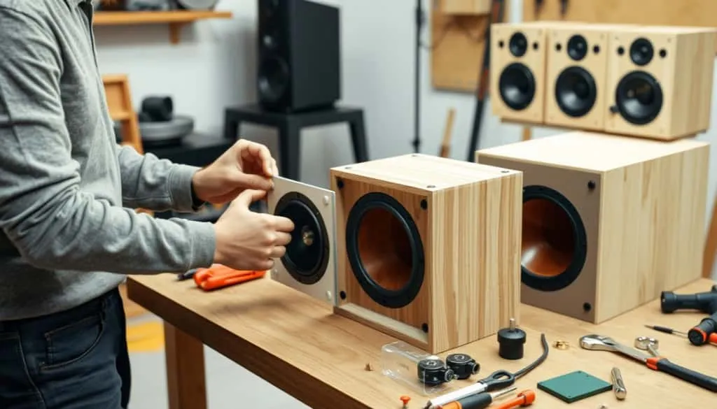 Person assembling a DIY speaker kit with precision-manufactured components